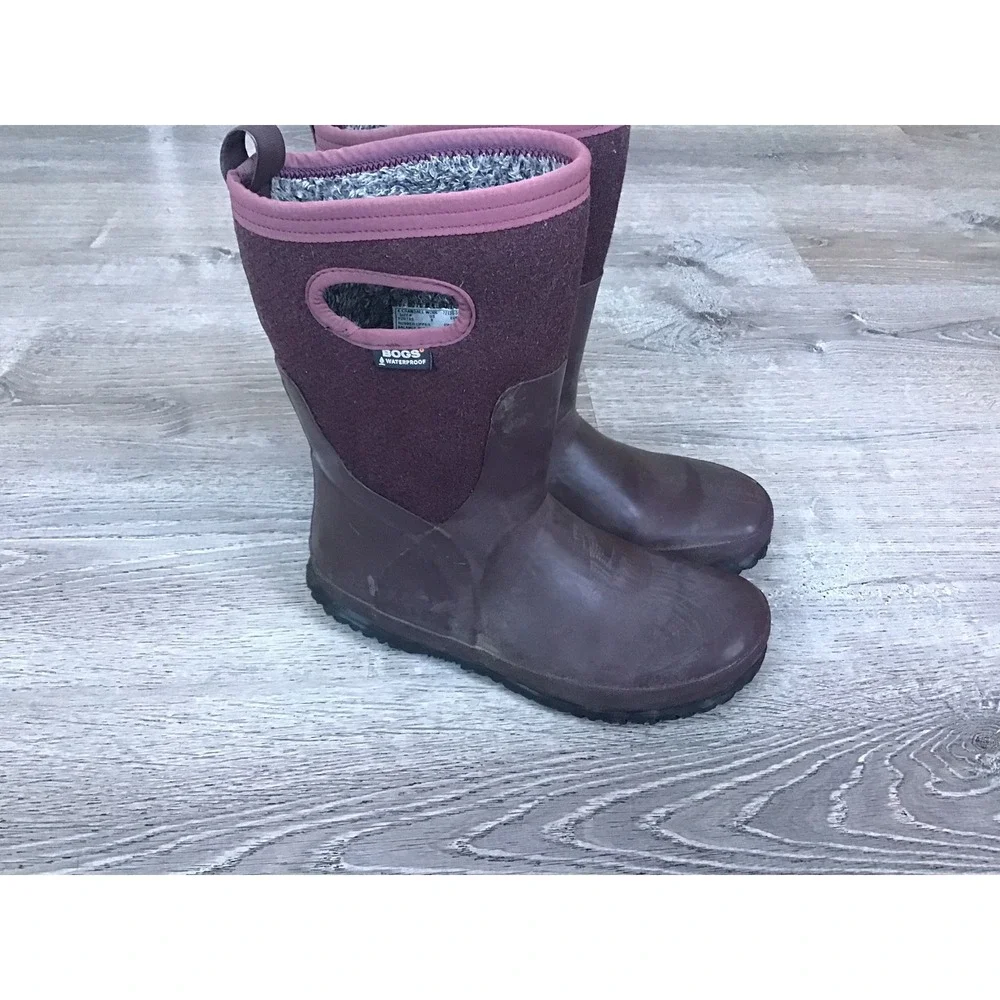 Bogs Youth Girls Size 6 Mauve Crandall Wool Winter Snow Boots 72139 Faux Fur